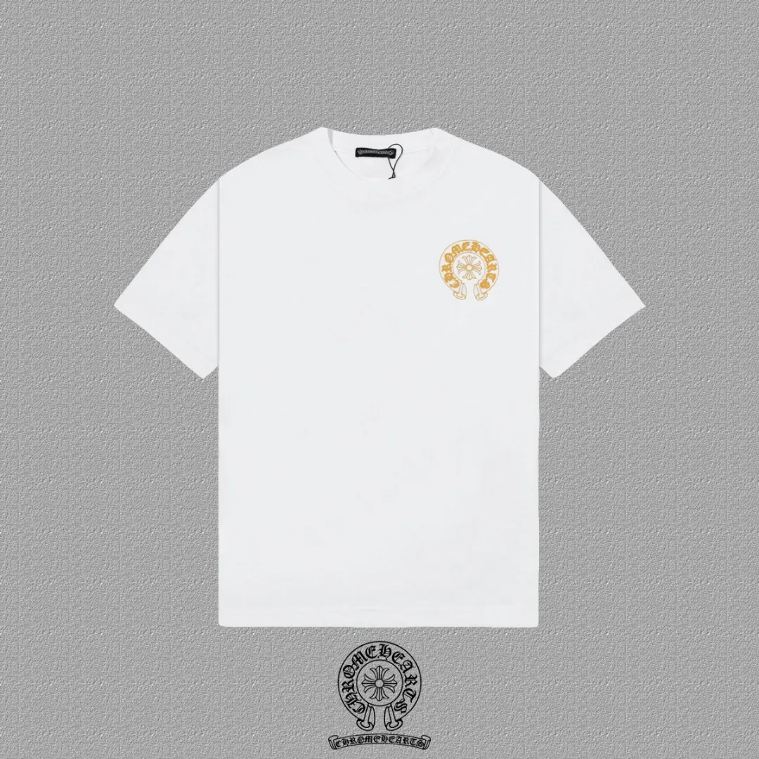 🅿️200 [CH Crow Heart] 2025FW short-sleeved T-shirt, hollow embroidery with arch bridge embroidery, high-end 26s double yarn 300g fabric, heavy fabric, custom stretcher rib, same vat and dye, complete three standards, same style for men and women, color: black, white, size: S M L XL 2XL
